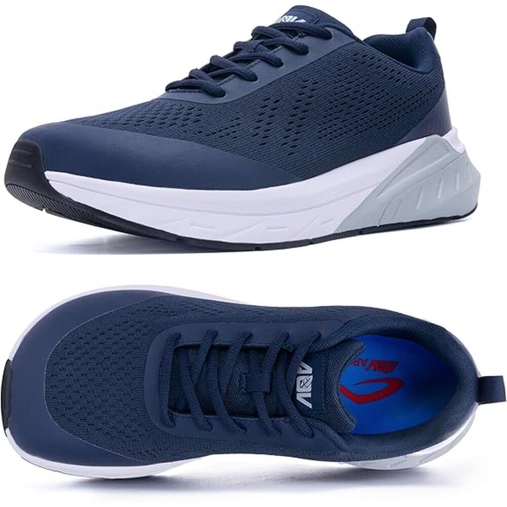 Men's Navy Blue Non Slip Rubber Sole Closed Toe Comfortable Wide Sneakers